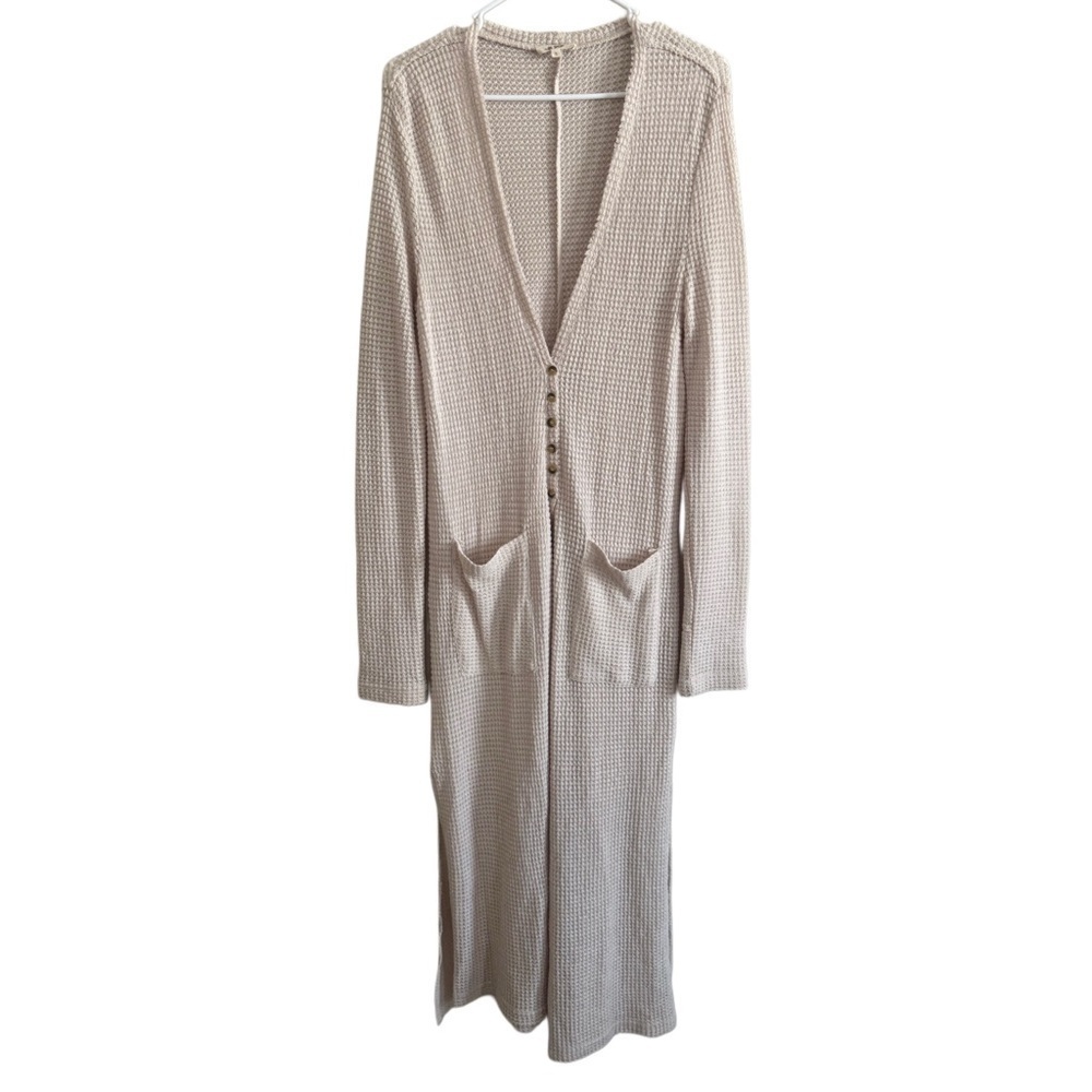 In Loom Cream Textured Waffle Knit Boho Cardigan Size Small